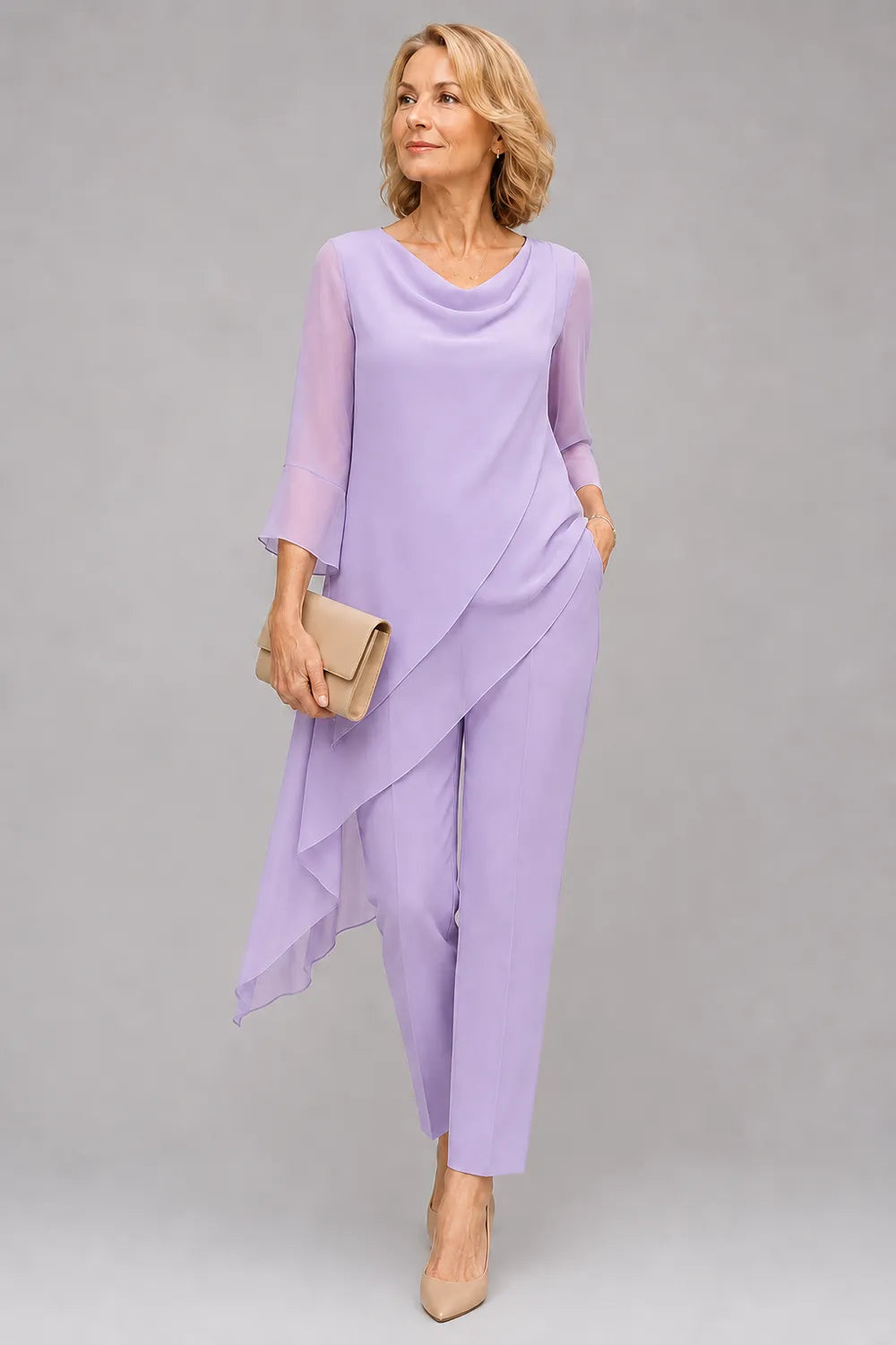 Completo Con Pantaloni Fluido In Chiffon Da Invitata A Un Matrimonio