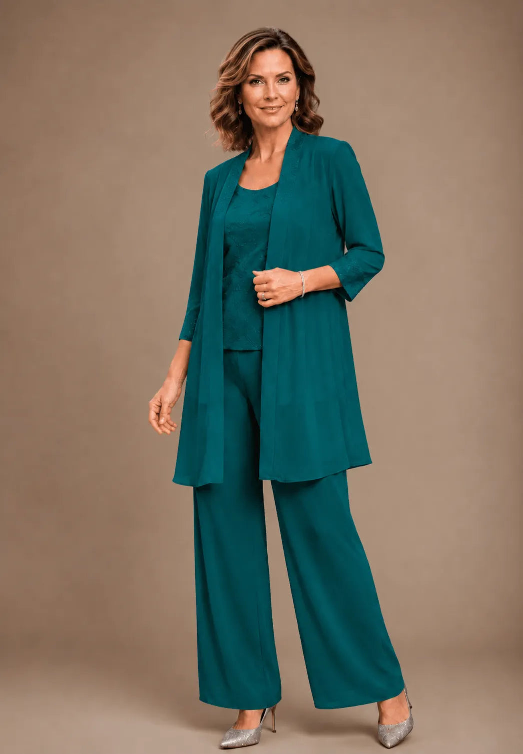 Evelyn | Completo In Tre Pezzi Ricamato Con Pantaloni