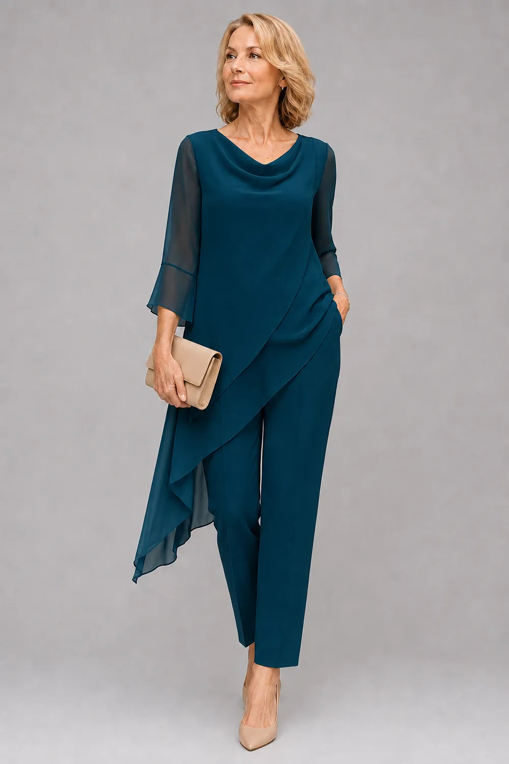 Completo Con Pantaloni Fluido In Chiffon Da Invitata A Un Matrimonio