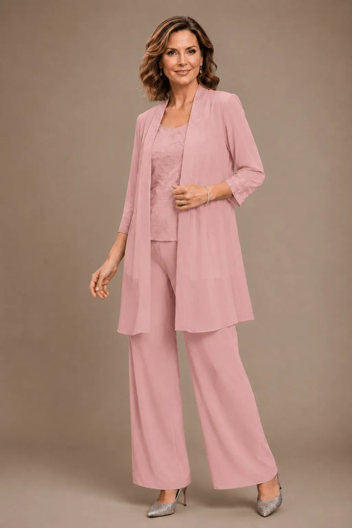 Evelyn | Completo In Tre Pezzi Ricamato Con Pantaloni