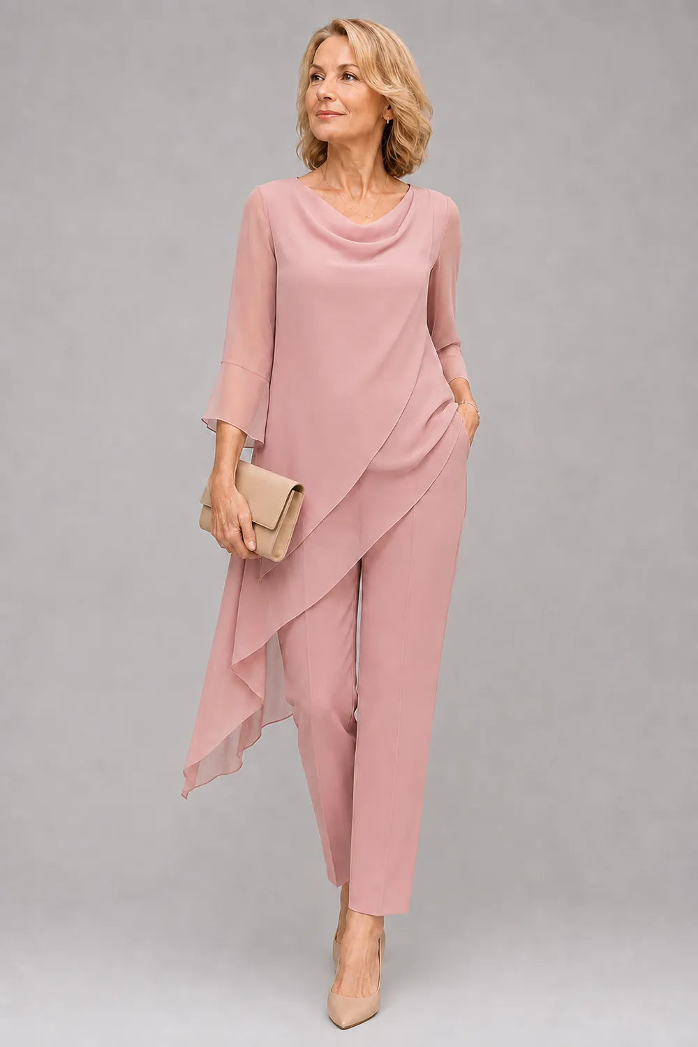 Completo Con Pantaloni Fluido In Chiffon Da Invitata A Un Matrimonio