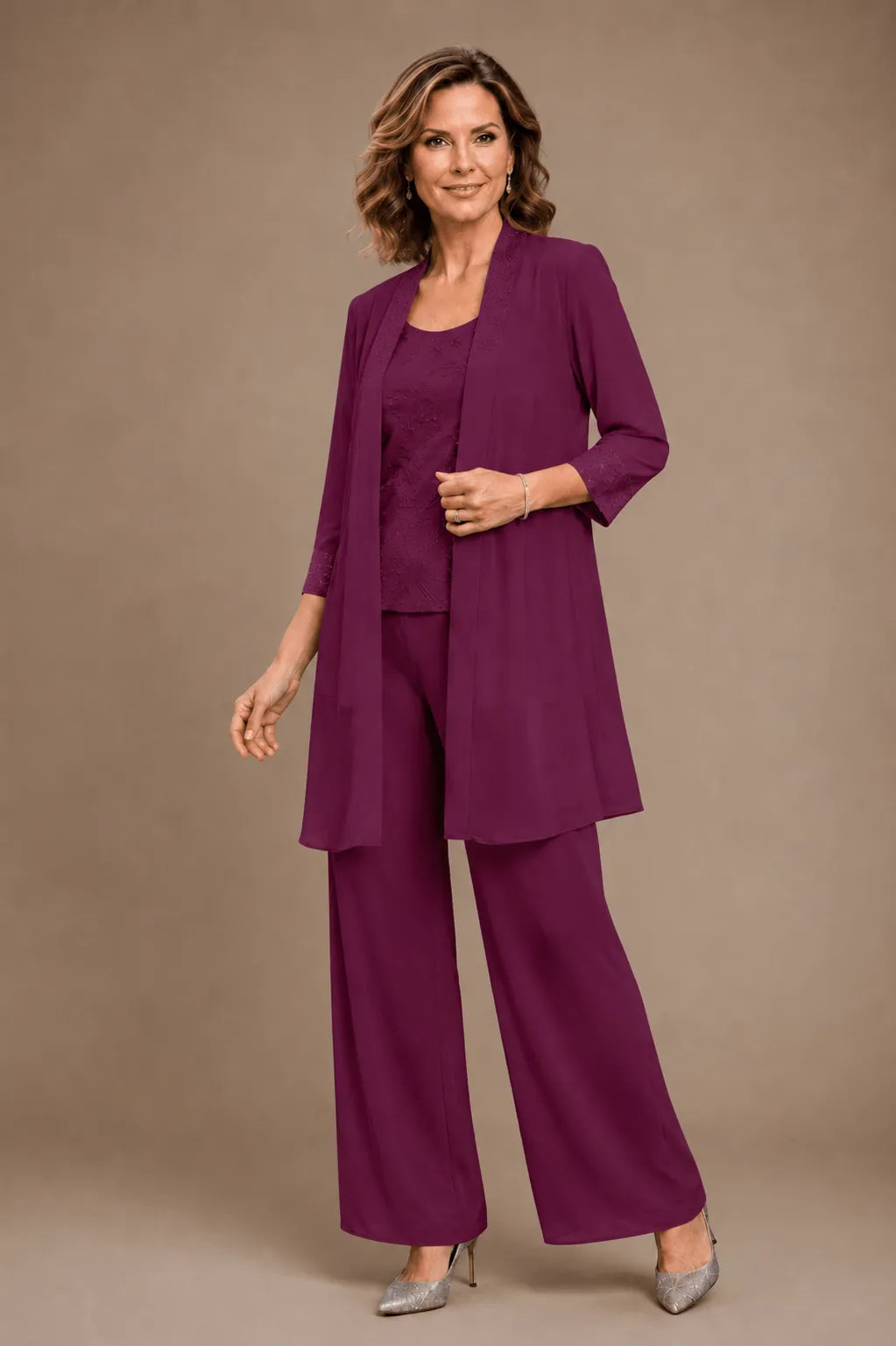 Evelyn | Completo In Tre Pezzi Ricamato Con Pantaloni