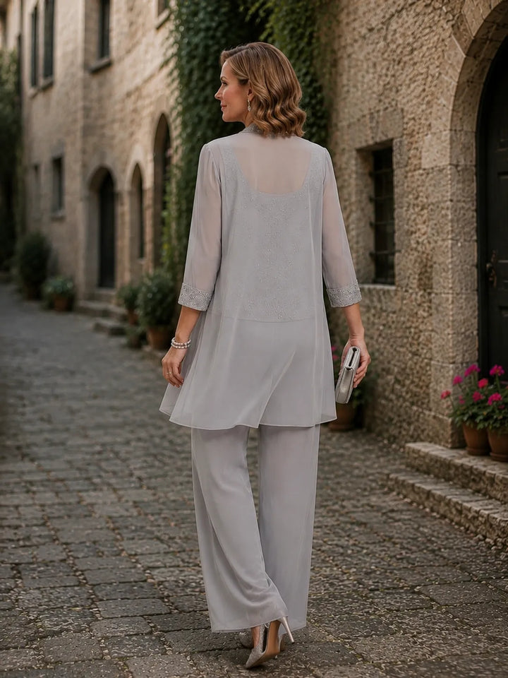 Evelyn | Completo In Tre Pezzi Ricamato Con Pantaloni
