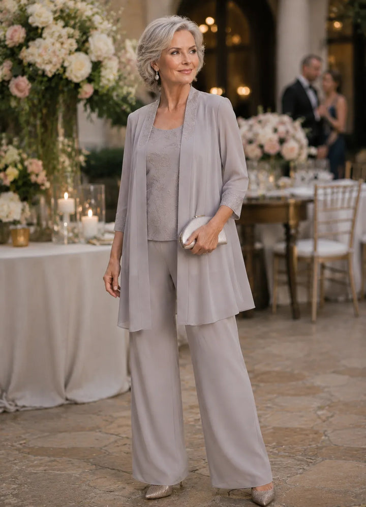 Evelyn | Completo In Tre Pezzi Ricamato Con Pantaloni