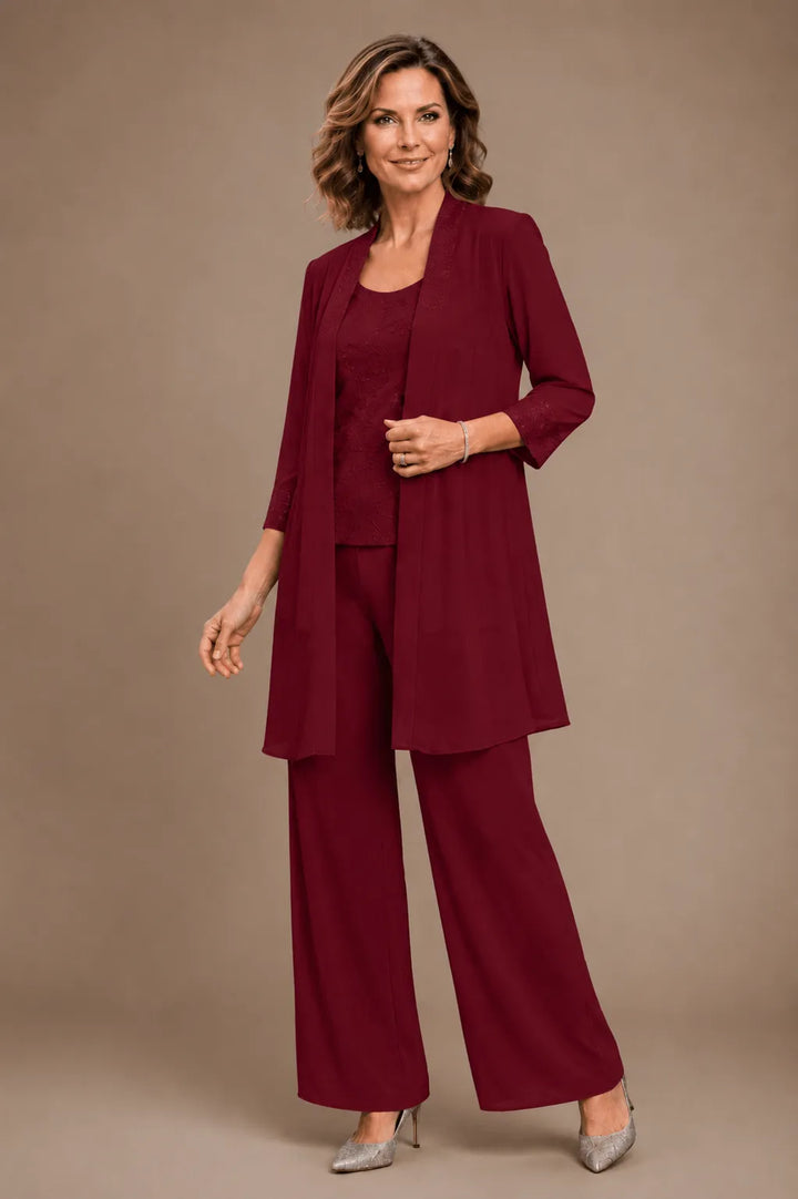 Evelyn | Completo In Tre Pezzi Ricamato Con Pantaloni