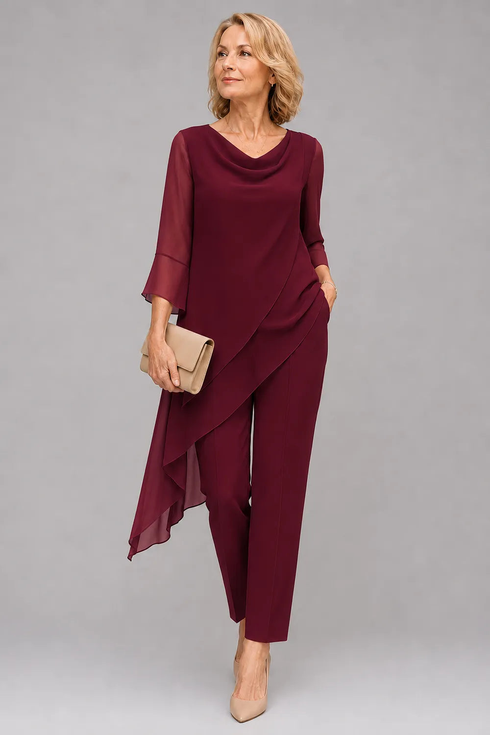 Completo Con Pantaloni Fluido In Chiffon Da Invitata A Un Matrimonio