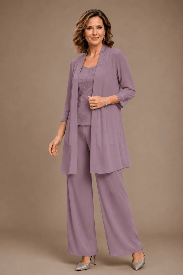 Evelyn | Completo In Tre Pezzi Ricamato Con Pantaloni