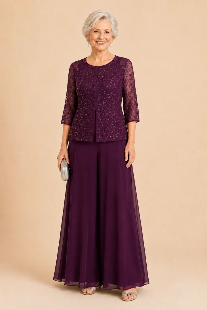 Completo Con Pantaloni Culotte In Pizzo Perlinato E Sovrapposizione In Chiffon