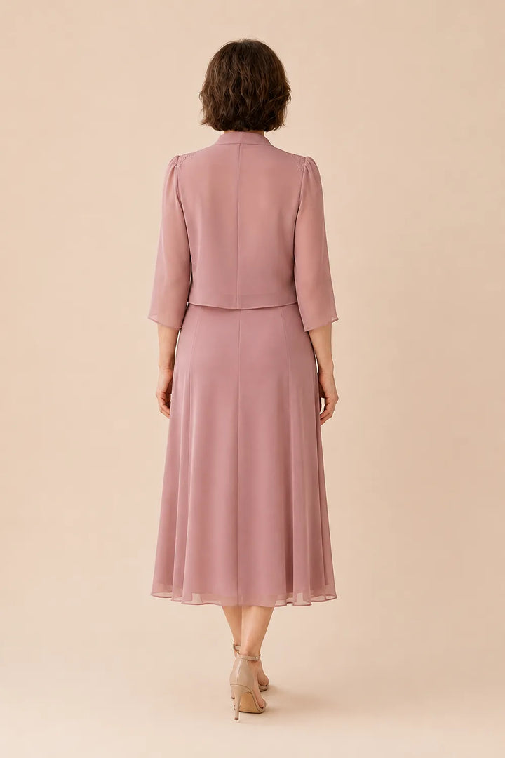Abito Midi In Chiffon Con Scollo A V E Dettaglio In Pizzo
