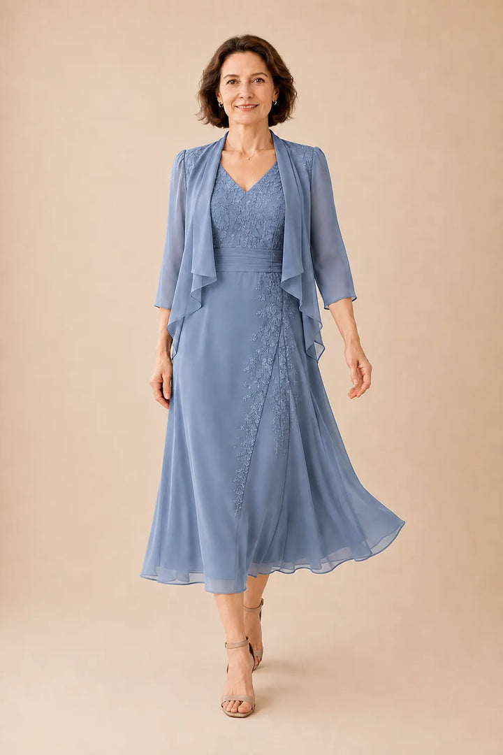 Abito Midi In Chiffon Con Scollo A V E Dettaglio In Pizzo