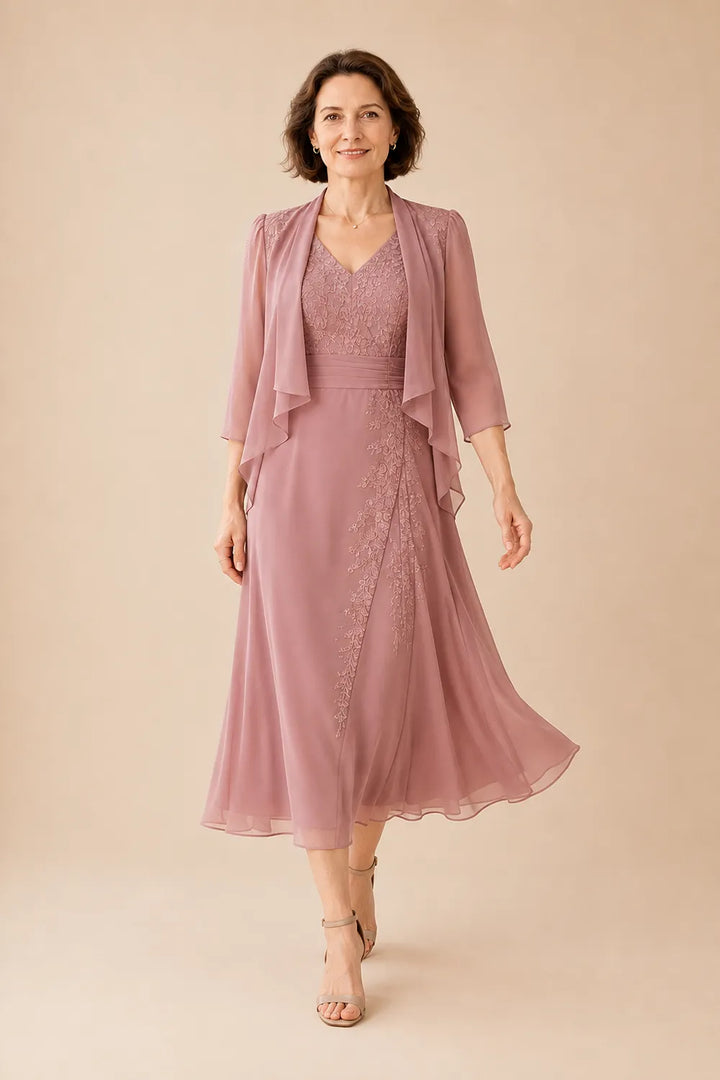 Abito Midi In Chiffon Con Scollo A V E Dettaglio In Pizzo