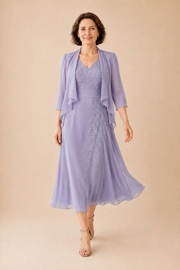 Abito Midi In Chiffon Con Scollo A V E Dettaglio In Pizzo