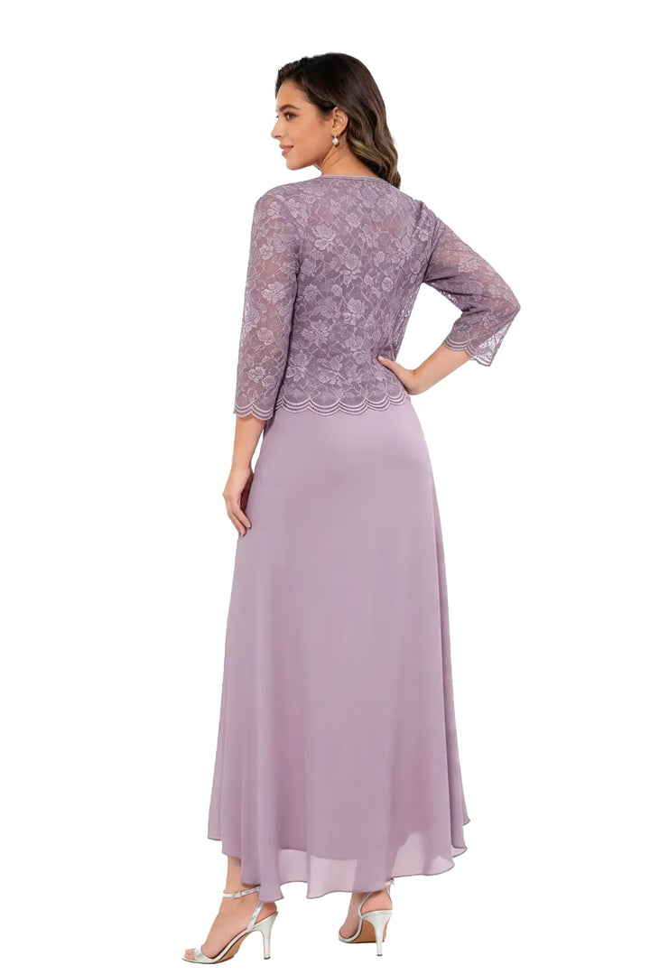 Elegante Abito Midi In Chiffon E Pizzo Da Invitata A Un Matrimonio Con Giacca