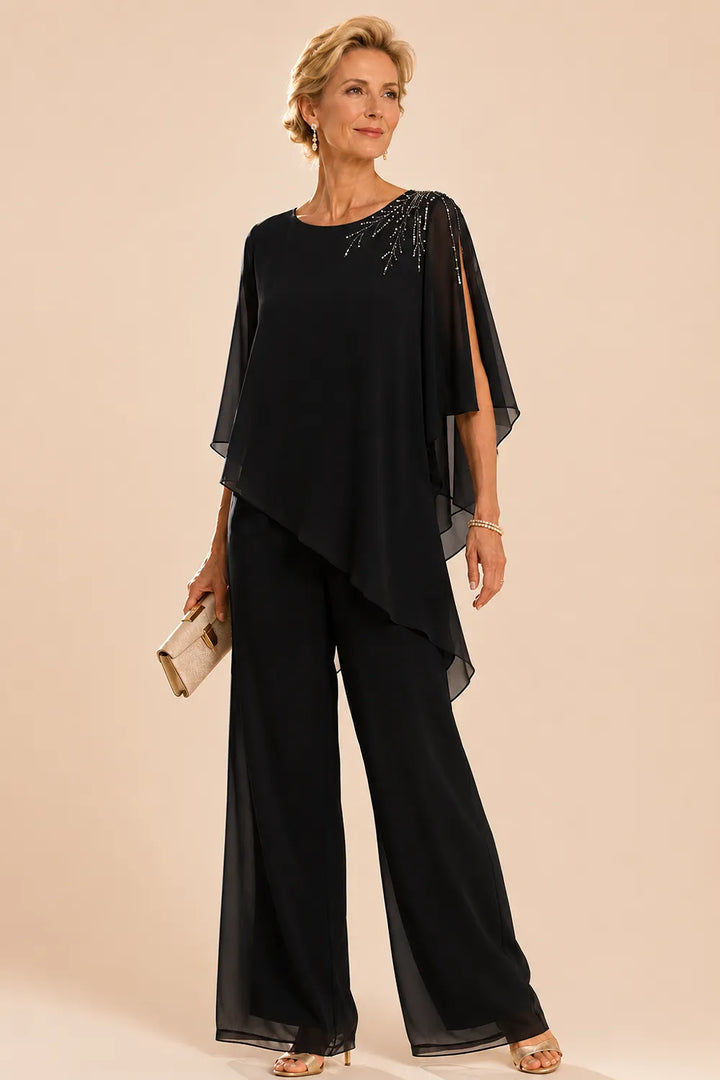 Completo Con Pantaloni In Chiffon Impreziosito Per La Madre Della Sposa