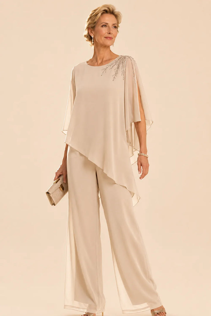 Completo Con Pantaloni In Chiffon Impreziosito Per La Madre Della Sposa