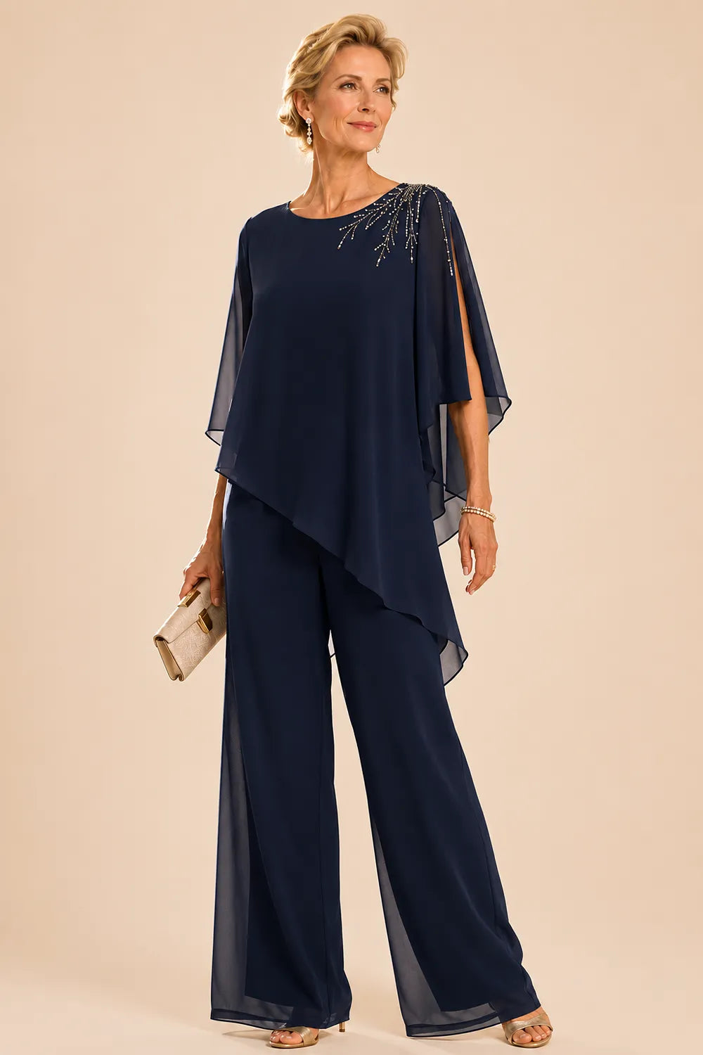 Completo Con Pantaloni In Chiffon Impreziosito Per La Madre Della Sposa