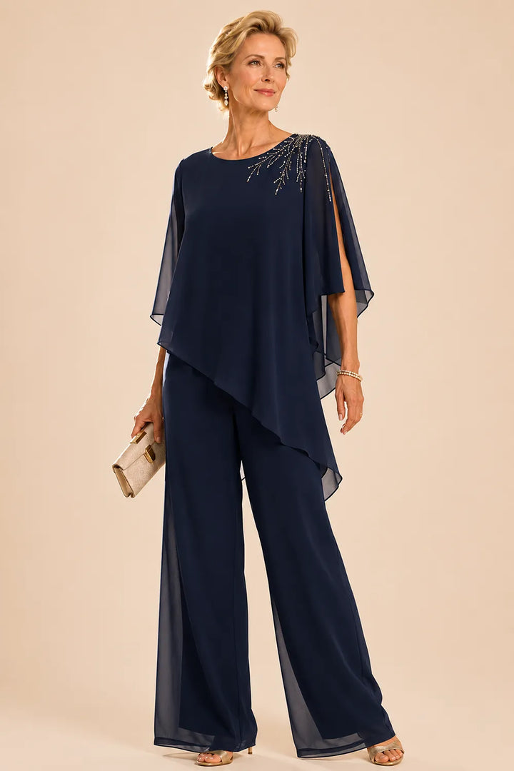 Completo Con Pantaloni In Chiffon Impreziosito Per La Madre Della Sposa