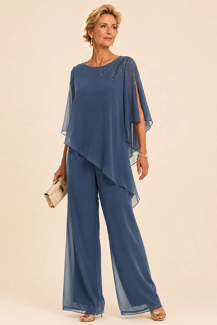 Completo Con Pantaloni In Chiffon Impreziosito Per La Madre Della Sposa