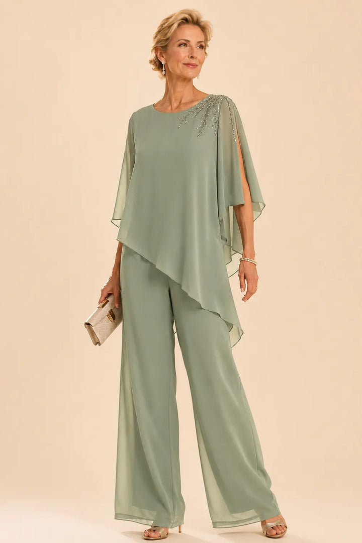 Completo Con Pantaloni In Chiffon Impreziosito Per La Madre Della Sposa