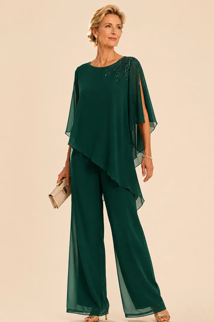 Completo Con Pantaloni In Chiffon Impreziosito Per La Madre Della Sposa