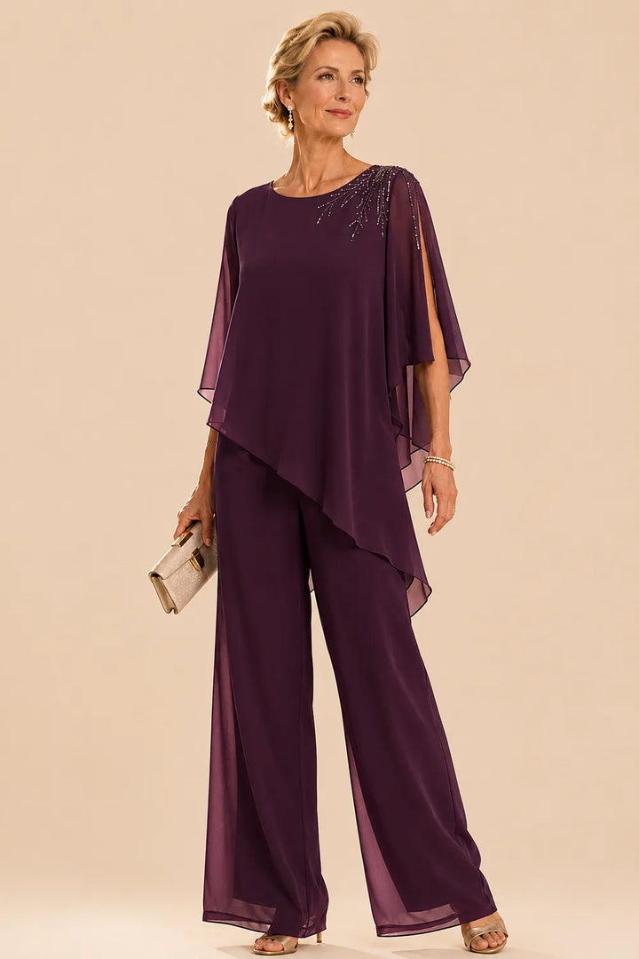 Completo Con Pantaloni In Chiffon Impreziosito Per La Madre Della Sposa
