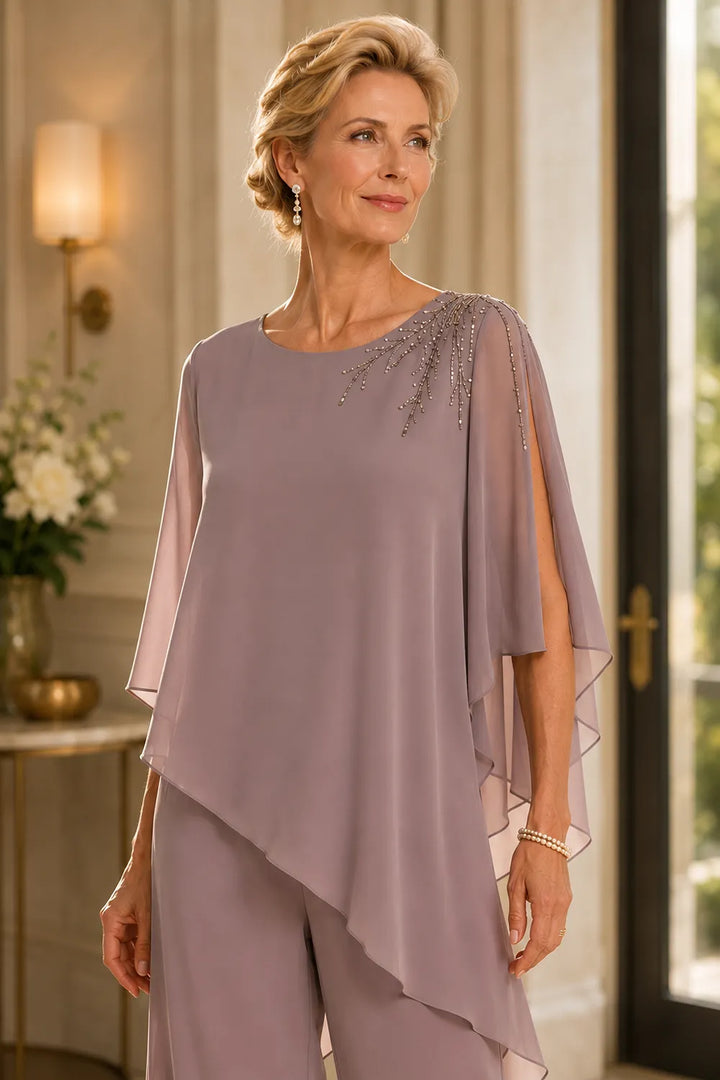 Completo Con Pantaloni In Chiffon Impreziosito Per La Madre Della Sposa