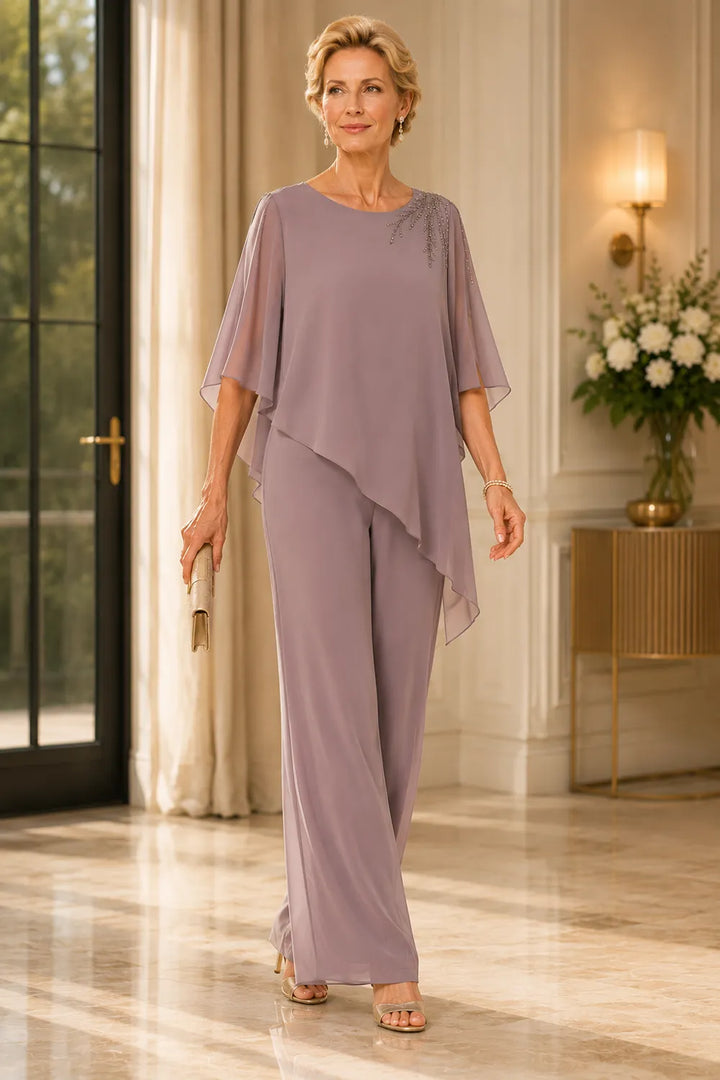 Completo Con Pantaloni In Chiffon Impreziosito Per La Madre Della Sposa