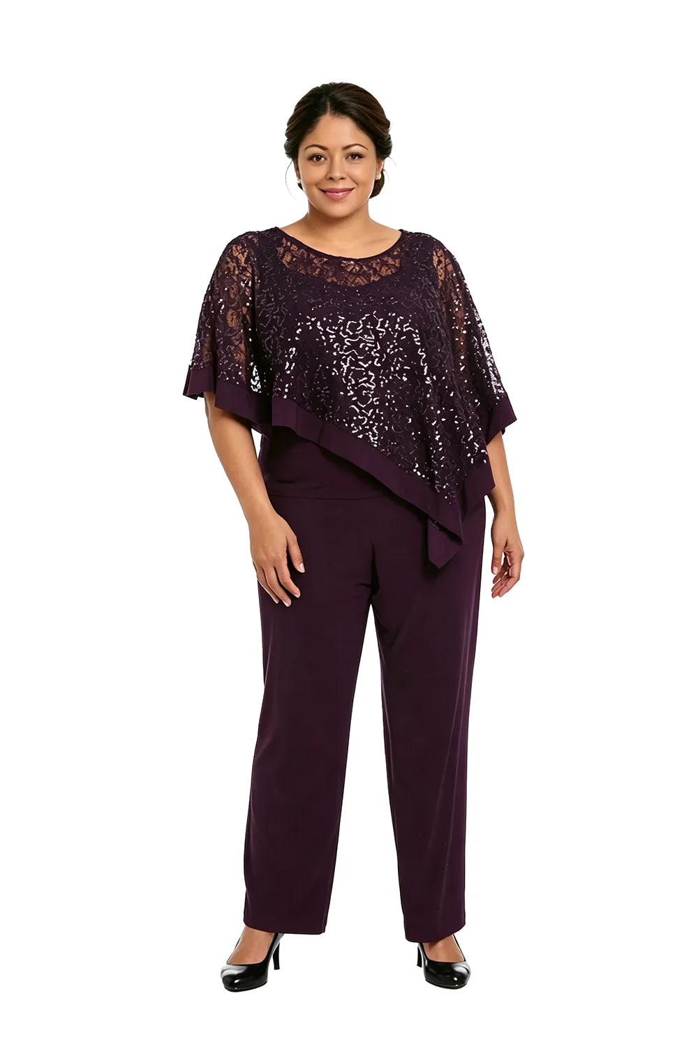 Completo Con Pantaloni E Mantella Di Paillettes Per La Madre Della Sposa In Taglie Forti