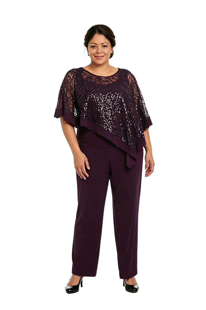 Completo Con Pantaloni E Mantella Di Paillettes Per La Madre Della Sposa In Taglie Forti