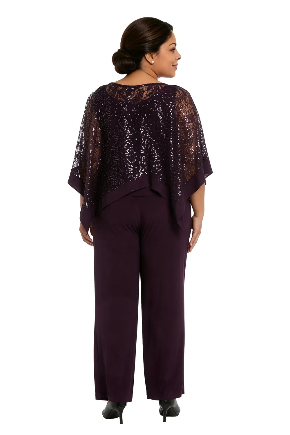 Completo Con Pantaloni E Mantella Di Paillettes Per La Madre Della Sposa In Taglie Forti