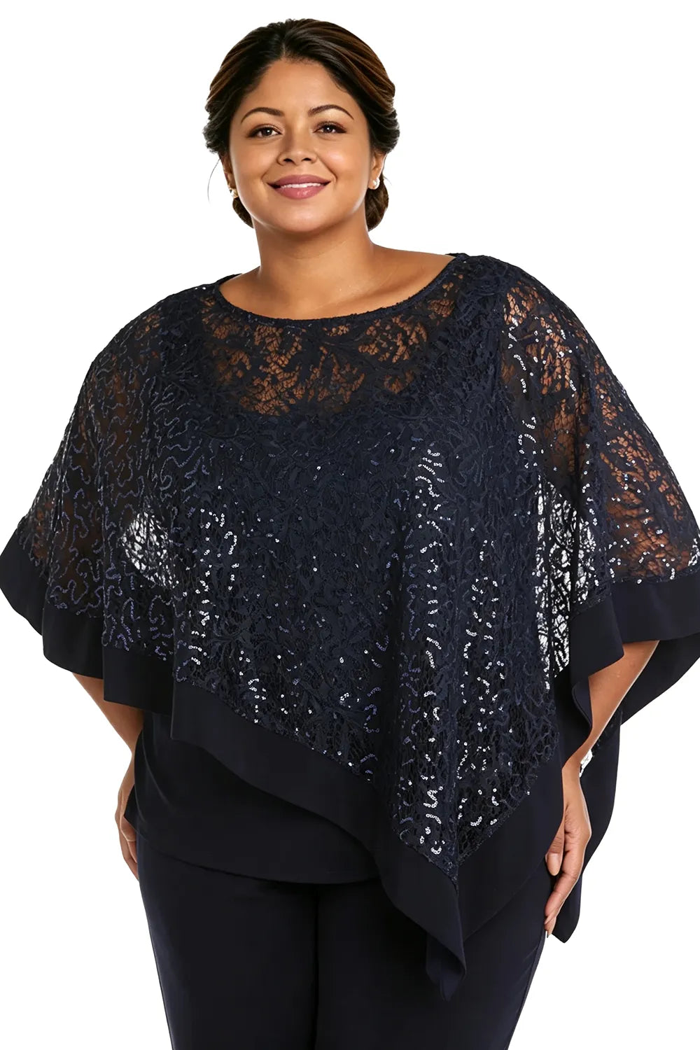 Completo Con Pantaloni E Mantella Di Paillettes Per La Madre Della Sposa In Taglie Forti