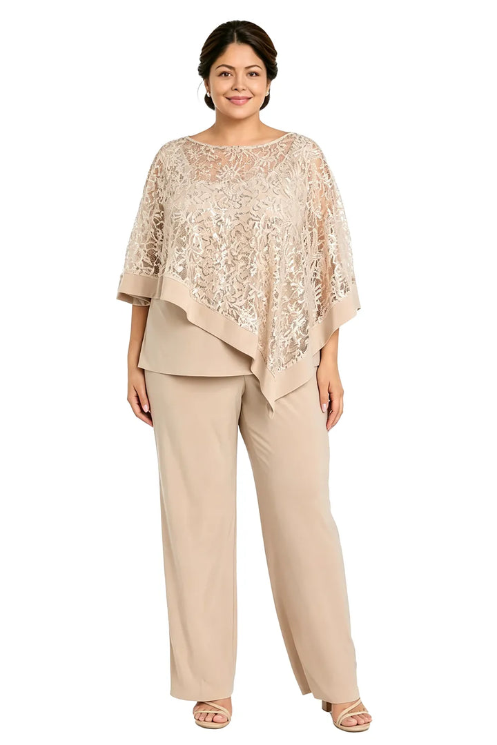 Completo Con Pantaloni E Mantella Di Paillettes Per La Madre Della Sposa In Taglie Forti