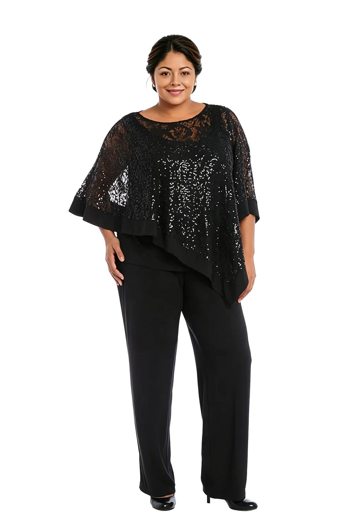 Completo Con Pantaloni E Mantella Di Paillettes Per La Madre Della Sposa In Taglie Forti
