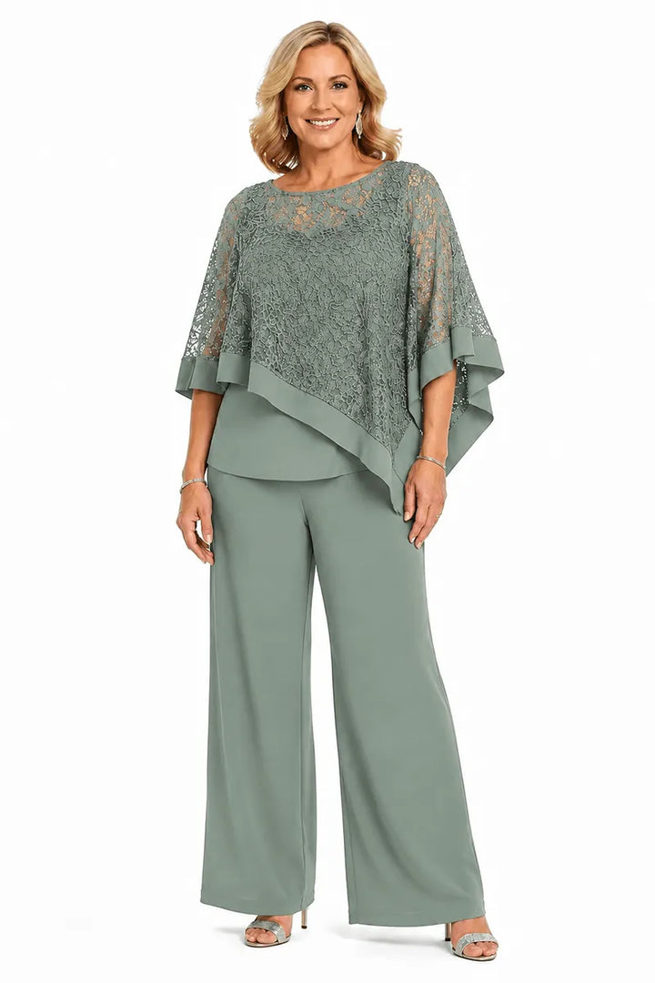 Completo Con Pantaloni E Mantella Di Paillettes Per La Madre Della Sposa In Taglie Forti