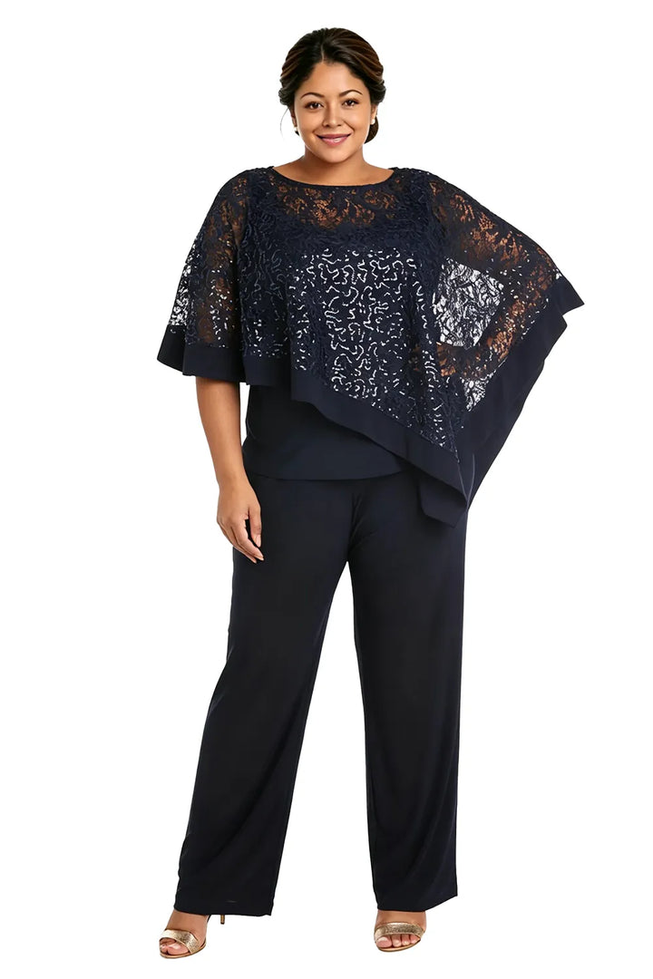 Completo Con Pantaloni E Mantella Di Paillettes Per La Madre Della Sposa In Taglie Forti