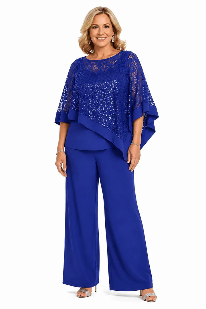 Completo Con Pantaloni E Mantella Di Paillettes Per La Madre Della Sposa In Taglie Forti