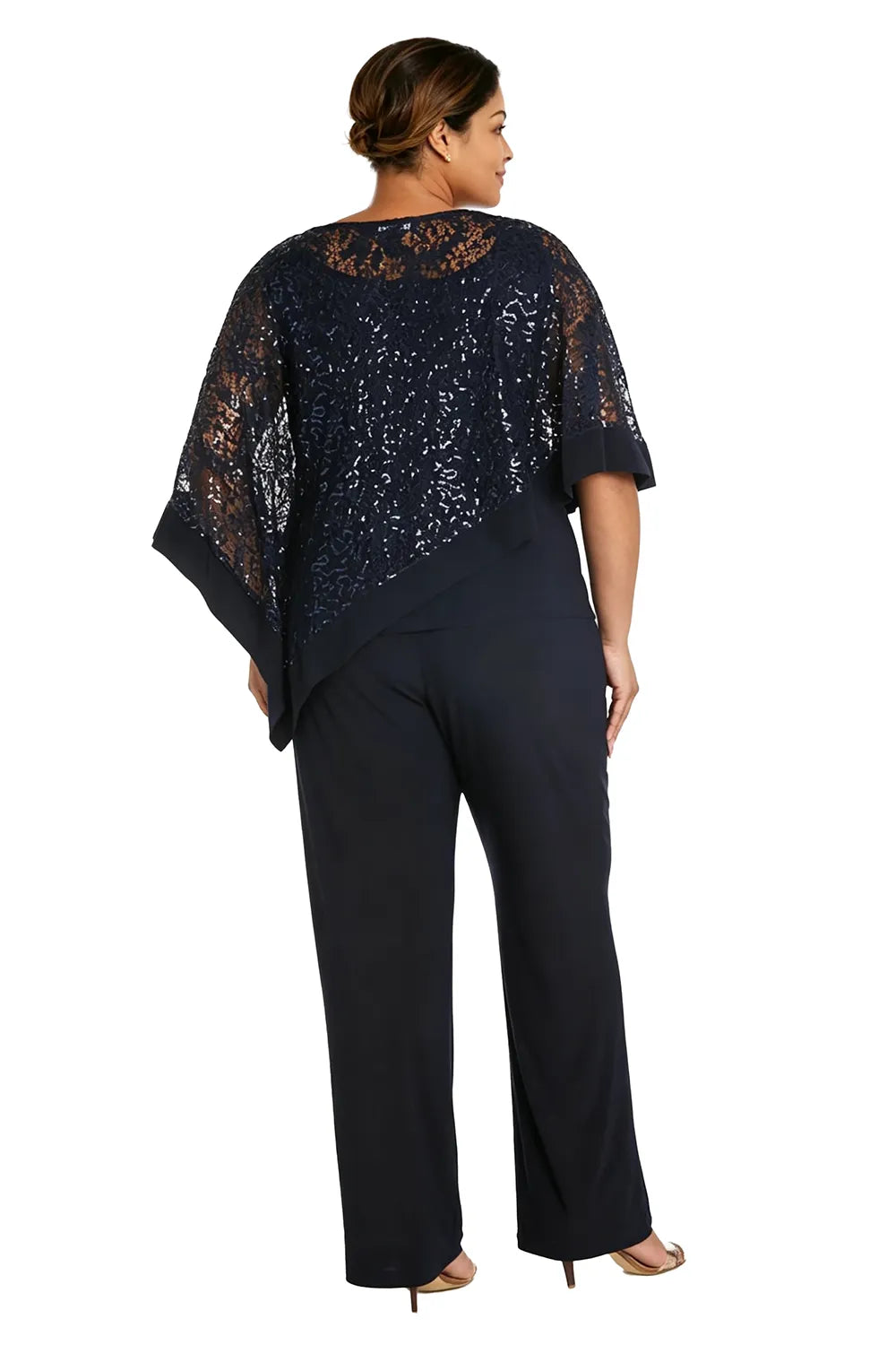 Completo Con Pantaloni E Mantella Di Paillettes Per La Madre Della Sposa In Taglie Forti