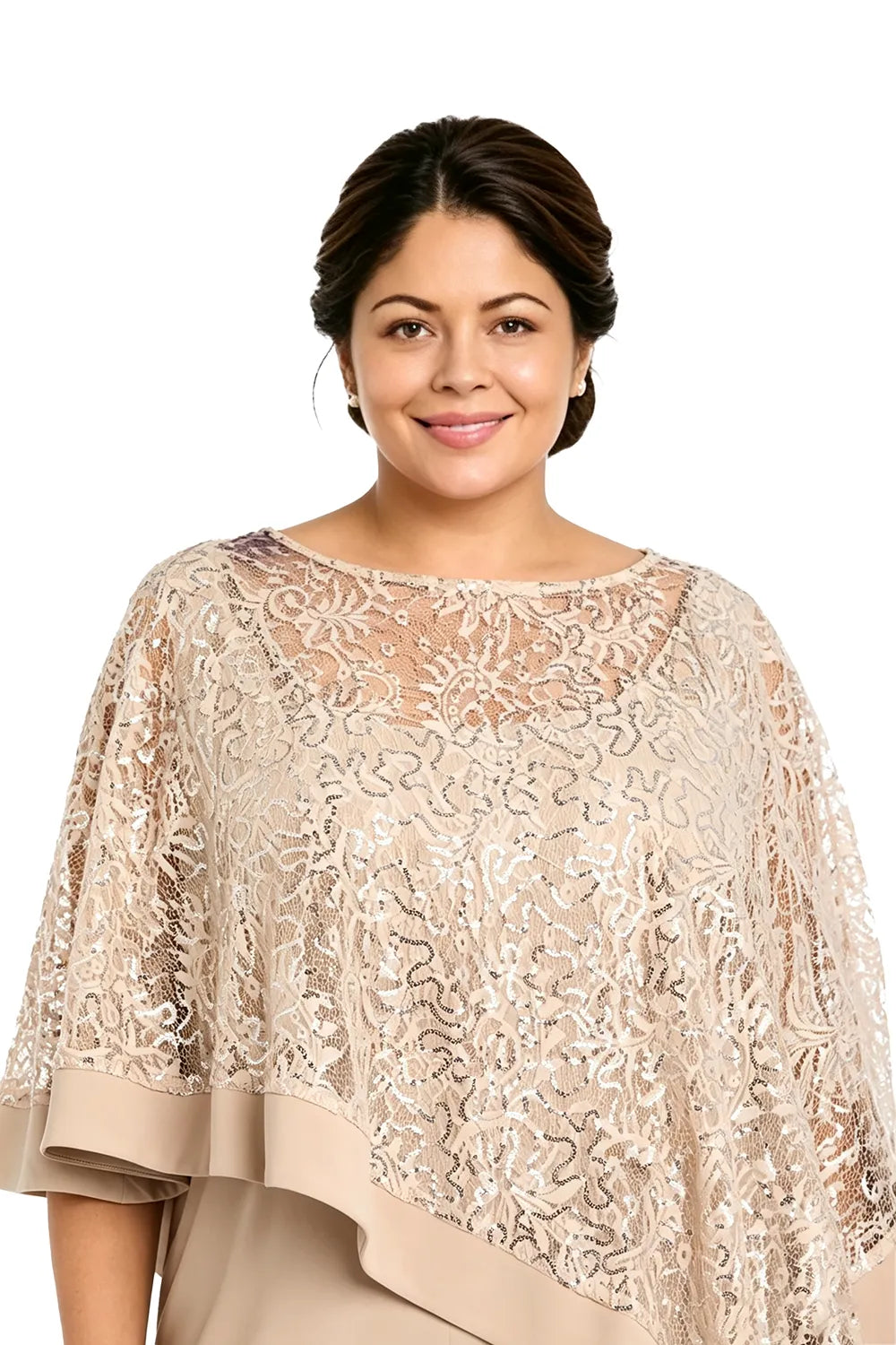 Completo Con Pantaloni E Mantella Di Paillettes Per La Madre Della Sposa In Taglie Forti