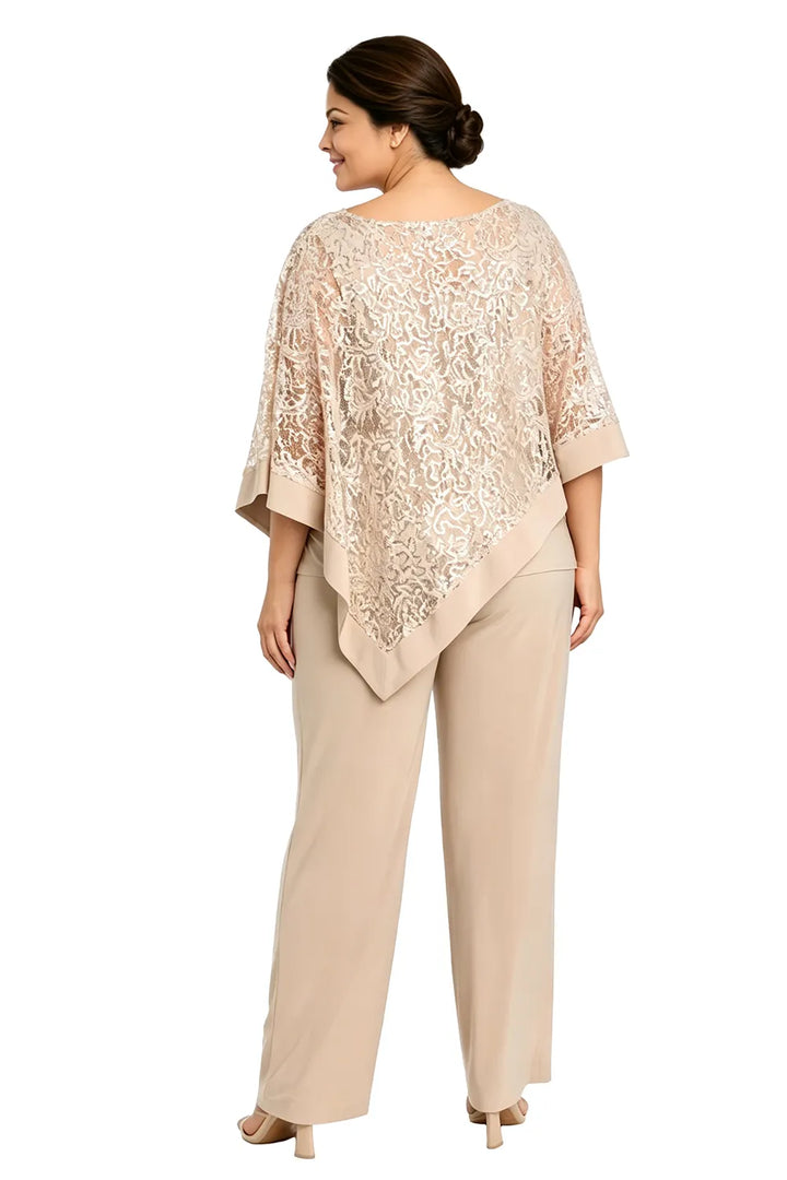 Completo Con Pantaloni E Mantella Di Paillettes Per La Madre Della Sposa In Taglie Forti