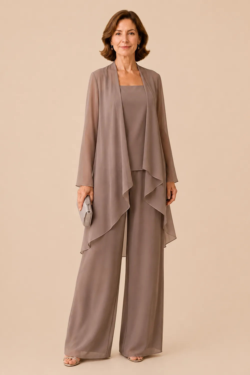 Aggraziato Completo In Chiffon Con Pantaloni Per La Madre Della Sposa