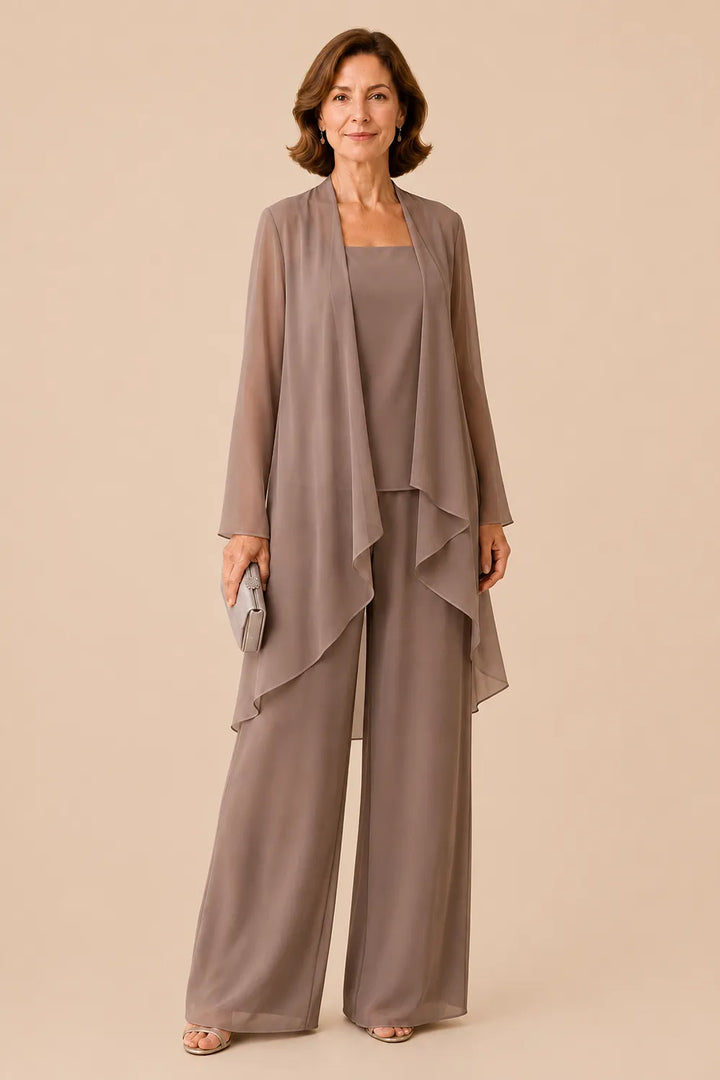 Aggraziato Completo In Chiffon Con Pantaloni Per La Madre Della Sposa