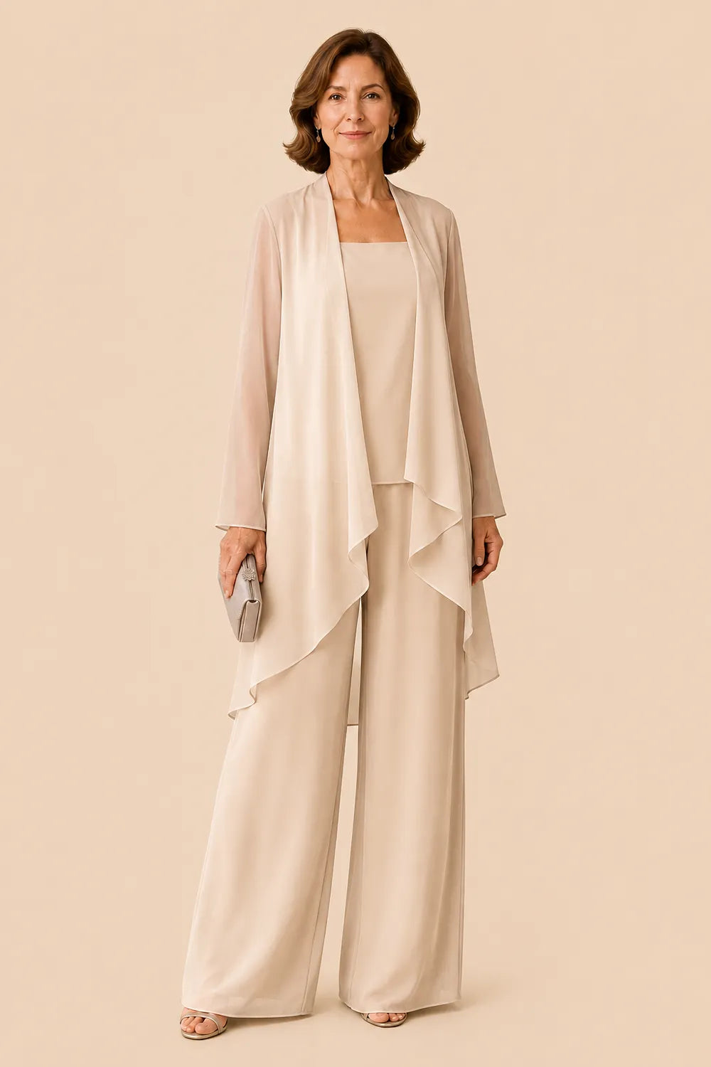 Aggraziato Completo In Chiffon Con Pantaloni Per La Madre Della Sposa