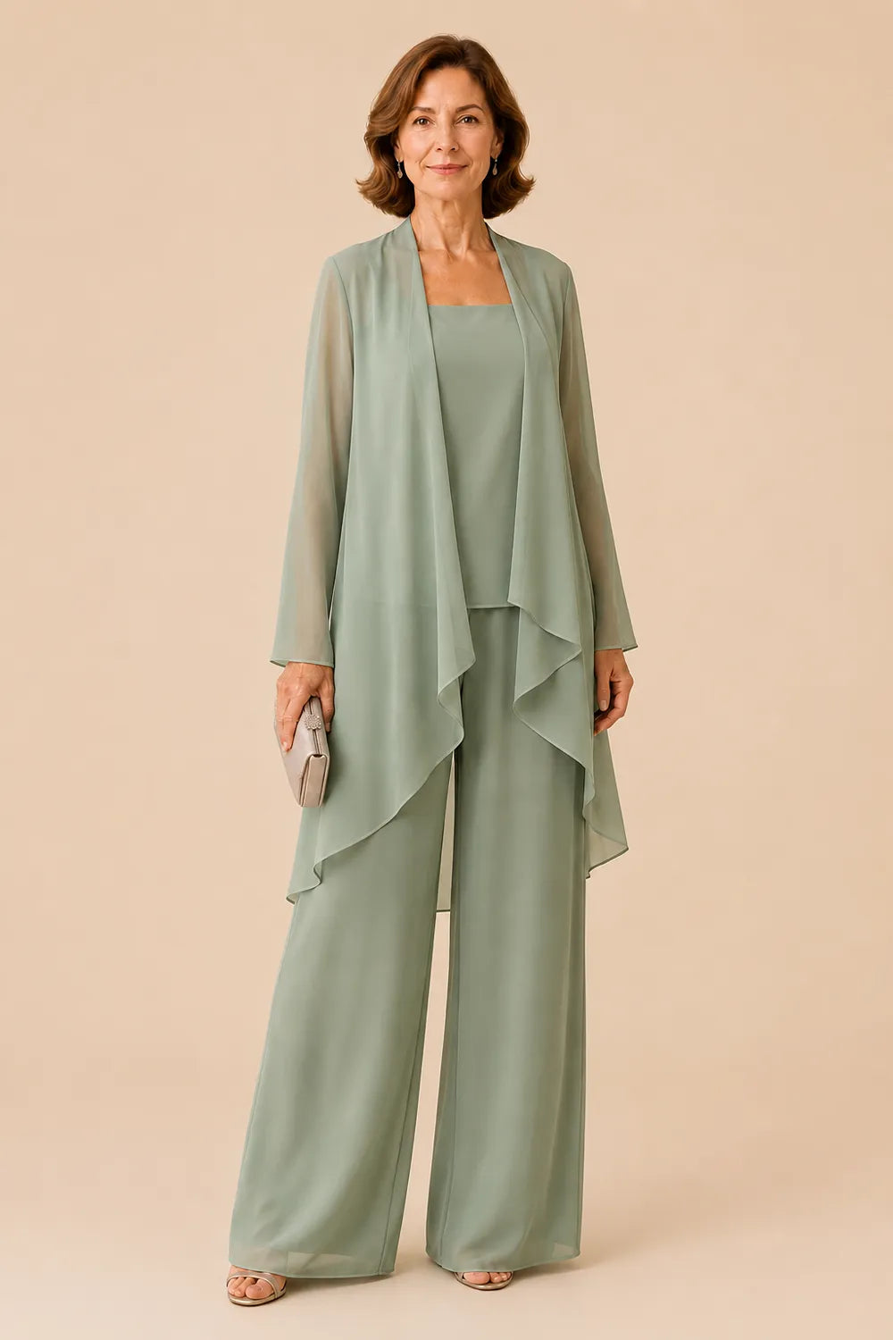 Aggraziato Completo In Chiffon Con Pantaloni Per La Madre Della Sposa