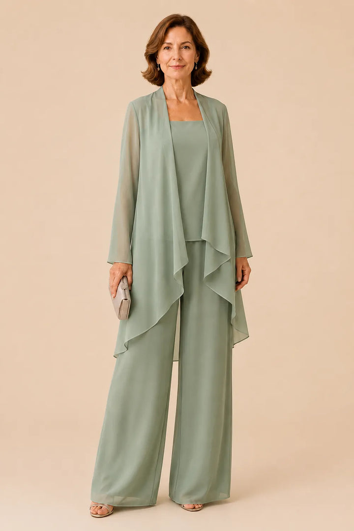 Aggraziato Completo In Chiffon Con Pantaloni Per La Madre Della Sposa