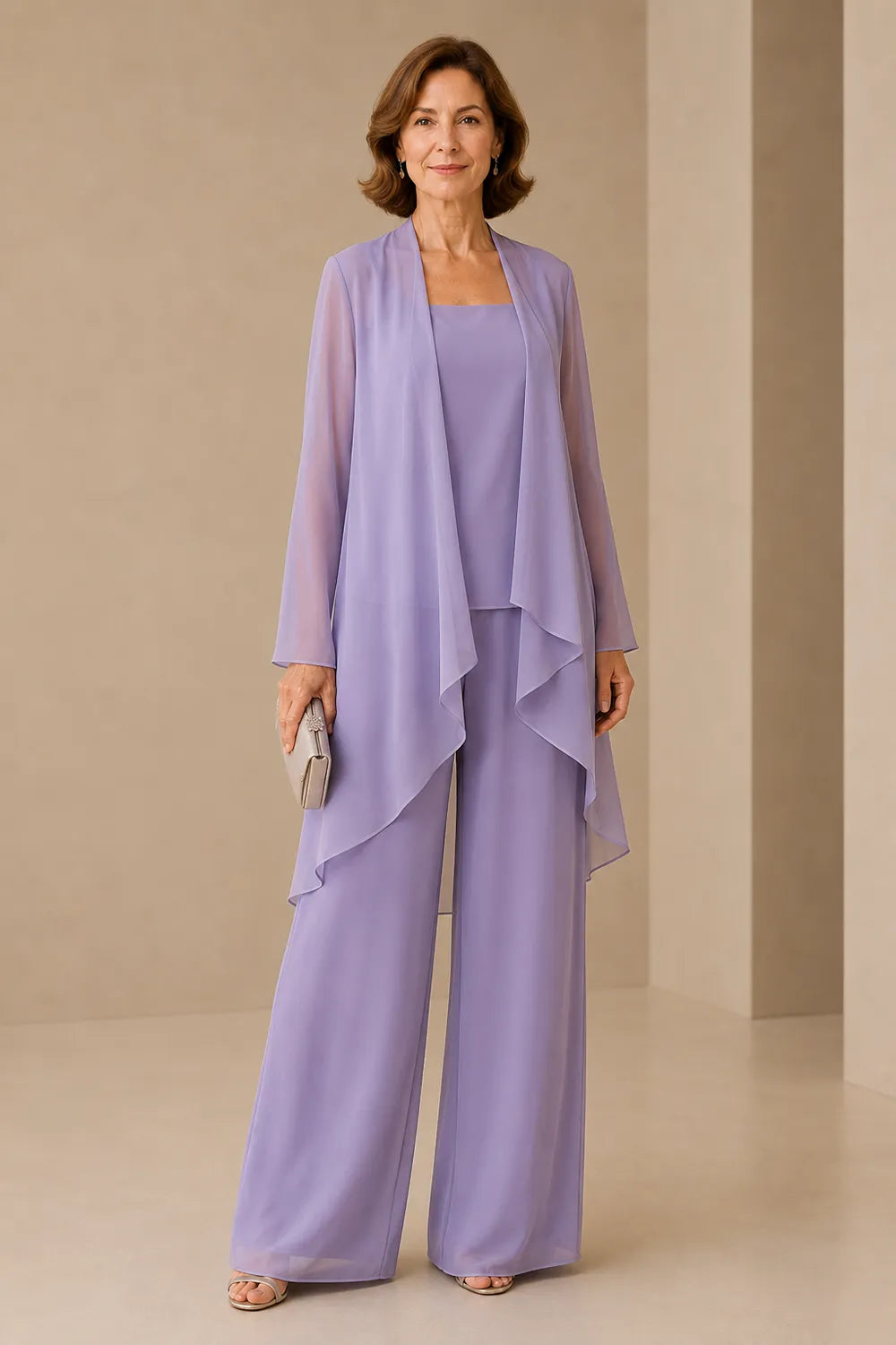 Aggraziato Completo In Chiffon Con Pantaloni Per La Madre Della Sposa