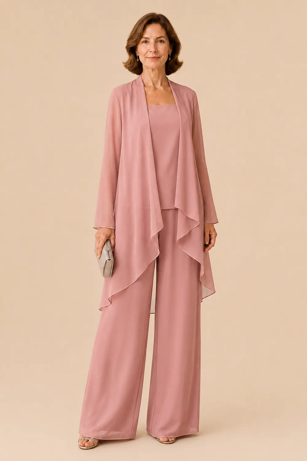 Aggraziato Completo In Chiffon Con Pantaloni Per La Madre Della Sposa
