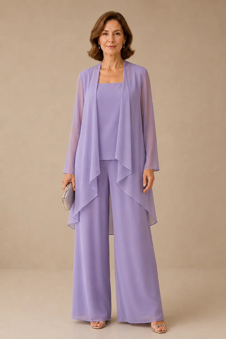 Aggraziato Completo In Chiffon Con Pantaloni Per La Madre Della Sposa
