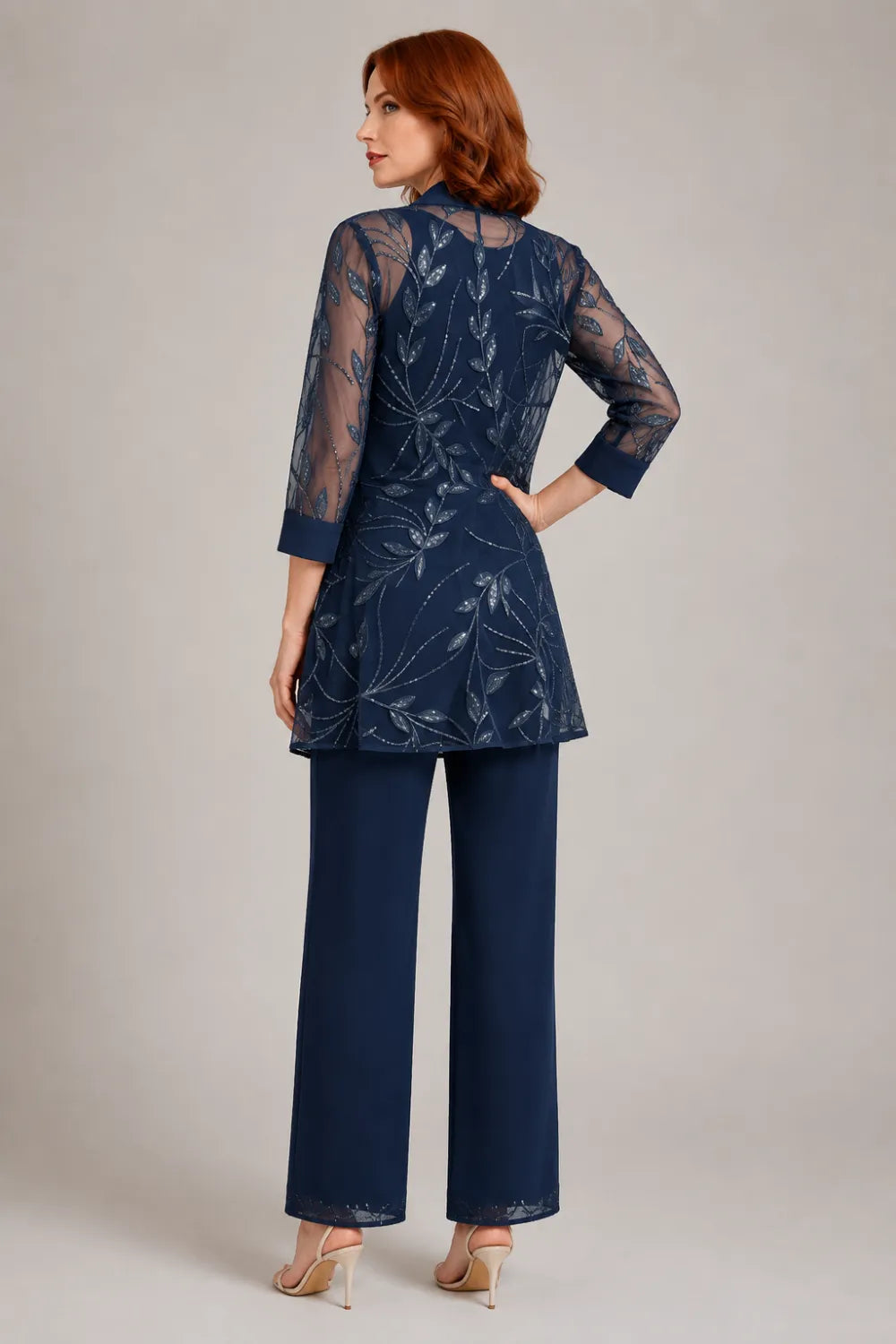 Completo Elegante In Chiffon Con Pantaloni Per La Madre Della Sposa