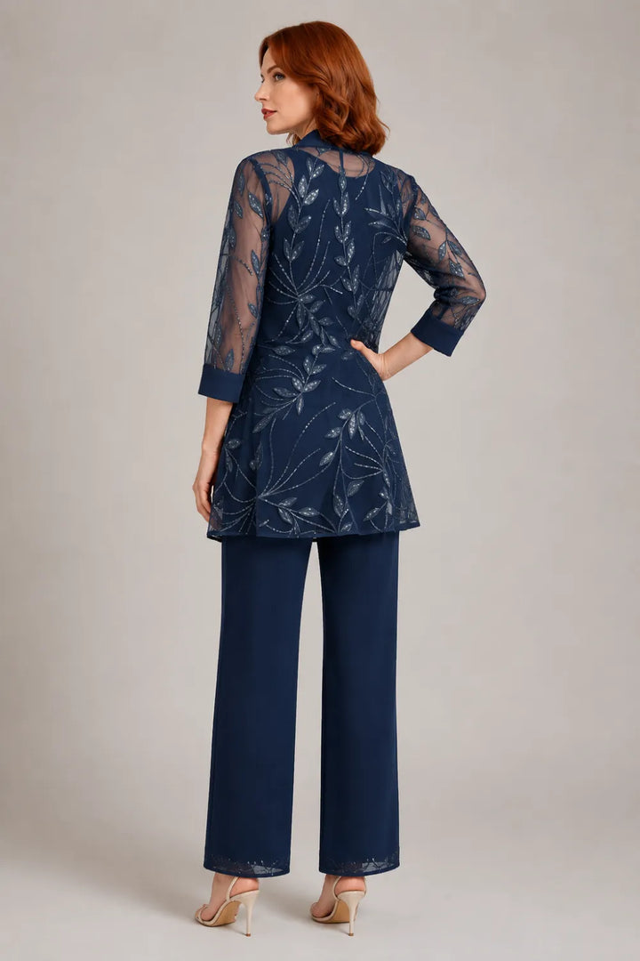 Completo Elegante In Chiffon Con Pantaloni Per La Madre Della Sposa