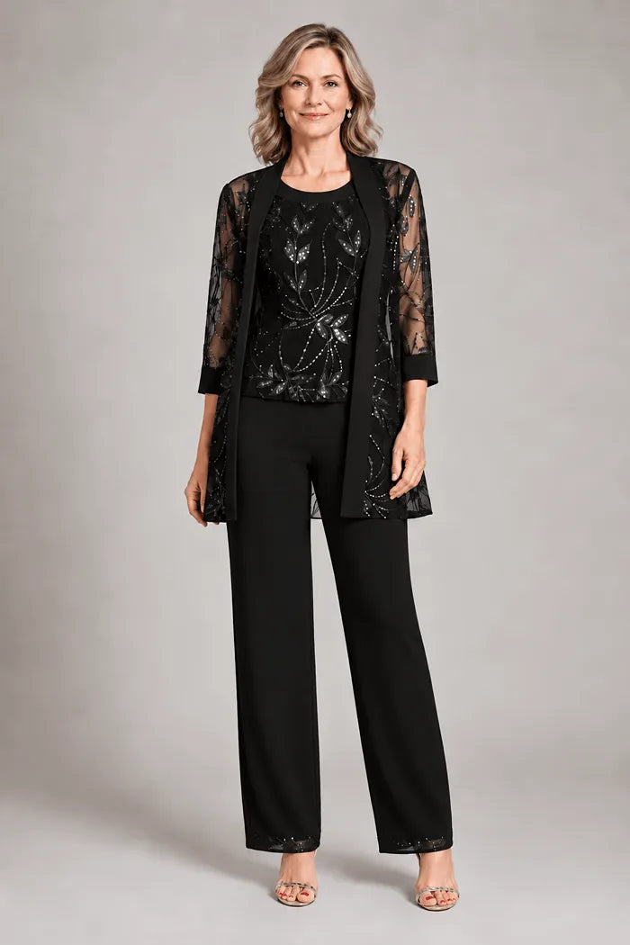 Completo Elegante In Chiffon Con Pantaloni Per La Madre Della Sposa